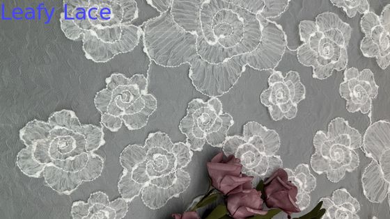 빈티지 스타일 embroidered lace fabric 3D floral white tulle lace for bridal wedding projects 화랑 결혼식 프로젝트