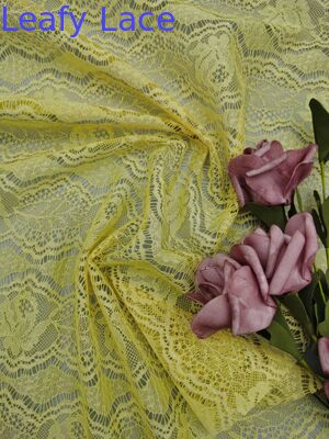高品质黄色100%纯棉蕾丝面料，镂空花纹，厂家直销