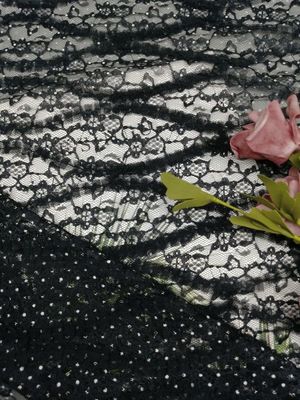 Black Cording Embroidery Crochet Lace Fabric Luxury Party Tulle Mesh